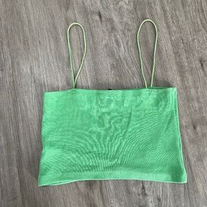 Zara Basics Green Spaghetti Strap Crop Top - Size L
